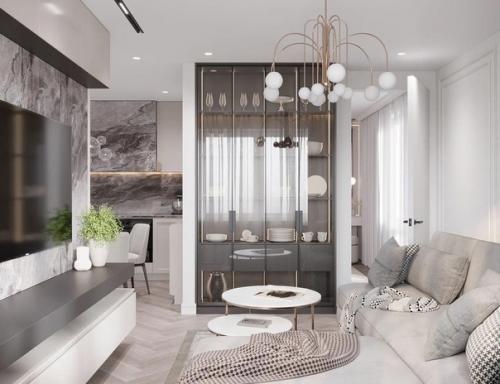 Современный дизайн 2-х комнатной квартиры, выполненный в бежевых тонах. 05