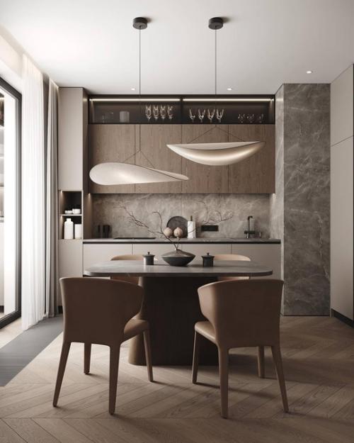 Современный светлый интерьер кухни - гостиной и прихожей. 04