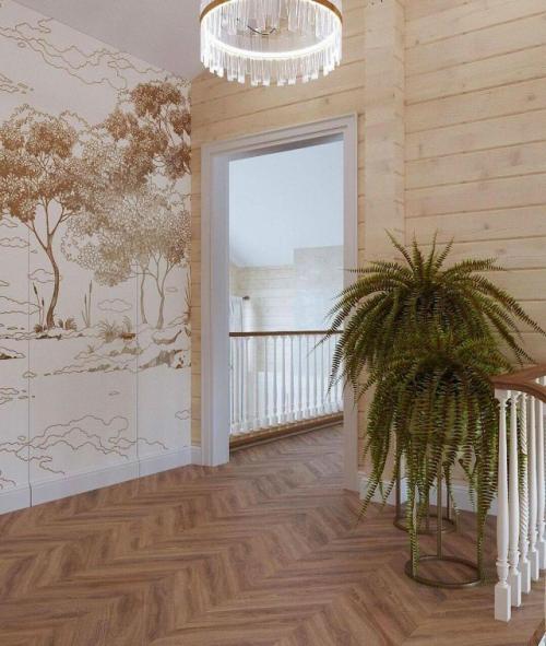 Дизайн холла в доме из профилированного бруса строится на подчёркнутой естественности и ощущении тёплого, Живого пространства. 06