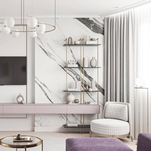 Как вам сочетание цветов и яркие сиреневые акценты в этом светлом интерьере квартиры? 04