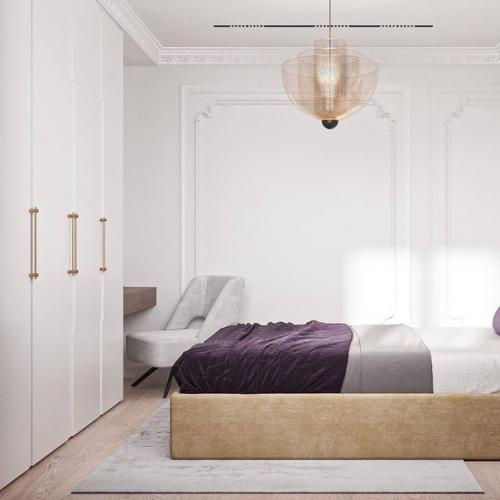 Как вам сочетание цветов и яркие сиреневые акценты в этом светлом интерьере квартиры? 09