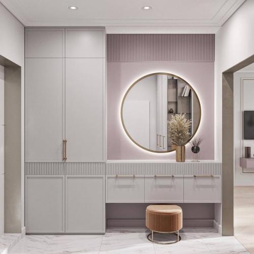 Как вам сочетание цветов и яркие сиреневые акценты в этом светлом интерьере квартиры? 03