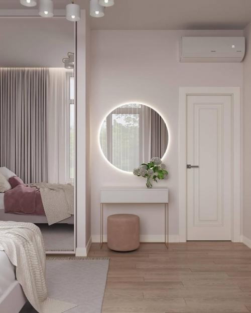 Светлый и уютный интерьер небольшой комнаты в единой цветовой гамме. 03