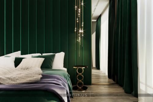 Элегантная главная спальня в изумрудно-зеленом цвете. 02