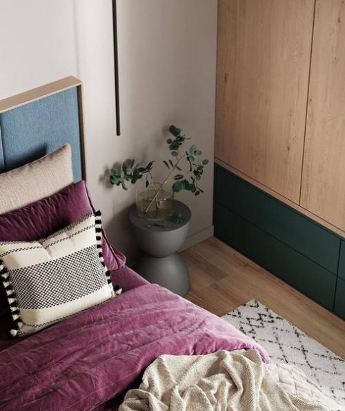 Дизайн спальной комнаты в ярких красках. 01