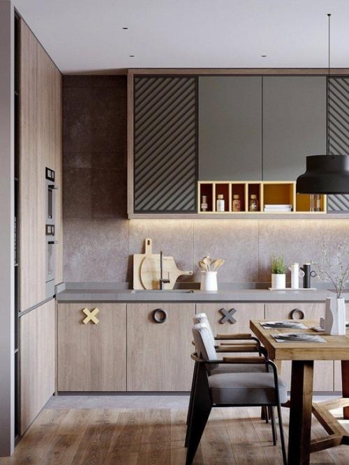 Десять кадров интерьера уютной кухни - гостиной в тёплых тонах. 02