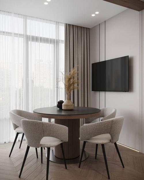 Интерьер кухни в современном стиле в тёплых уютных тонах. 03