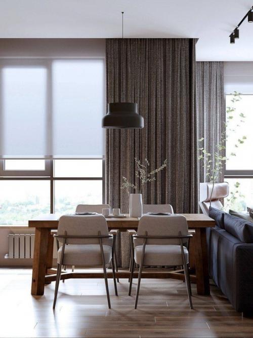 Десять кадров интерьера уютной кухни - гостиной в тёплых тонах. 03