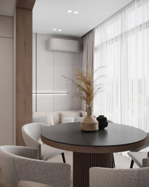 Интерьер кухни в современном стиле в тёплых уютных тонах. 01