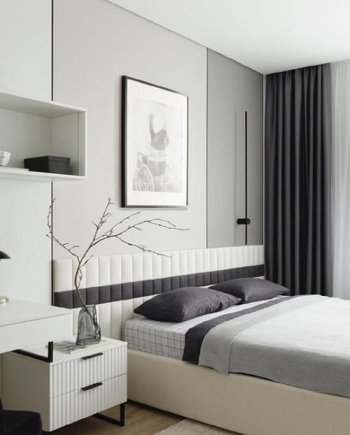 Современный стильный монохромный интерьер квартиры, площадью 45 м. 07