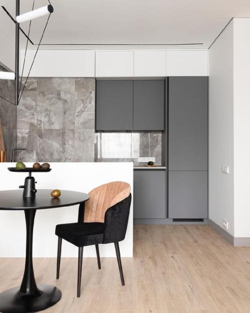 Современный стильный монохромный интерьер квартиры, площадью 45 м. 01