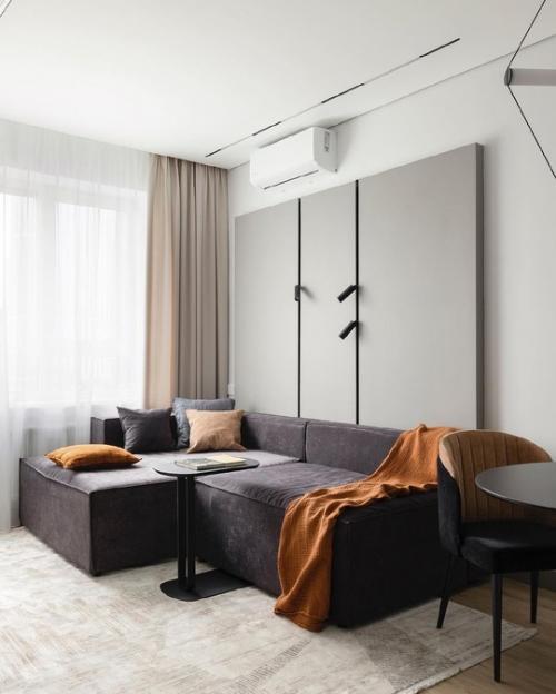 Современный стильный монохромный интерьер квартиры, площадью 45 м. 05