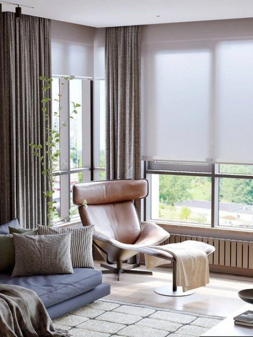 Десять кадров интерьера уютной кухни - гостиной в тёплых тонах. 07