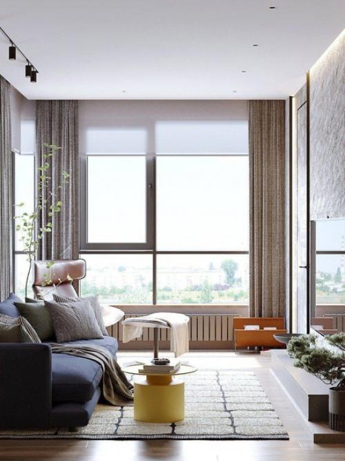 Десять кадров интерьера уютной кухни - гостиной в тёплых тонах. 09