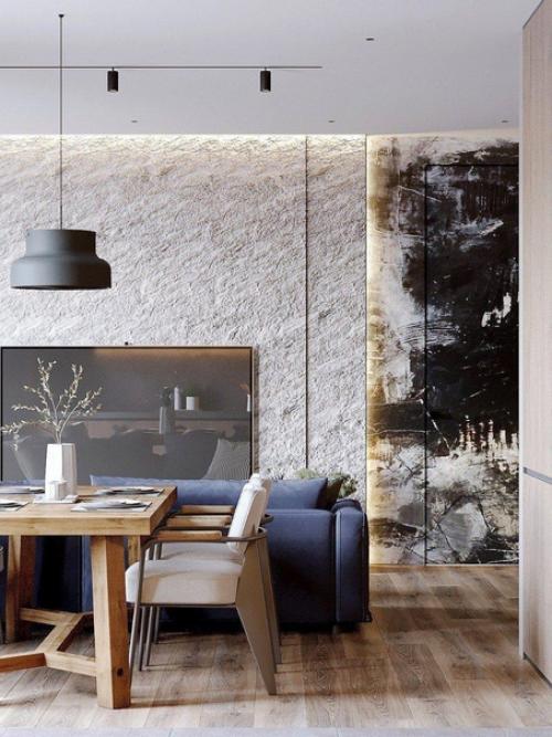 Десять кадров интерьера уютной кухни - гостиной в тёплых тонах. 04