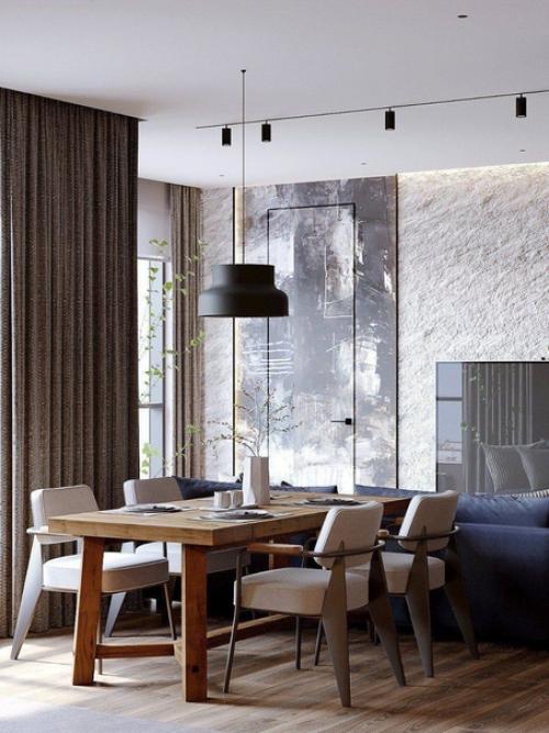 Десять кадров интерьера уютной кухни - гостиной в тёплых тонах. 08