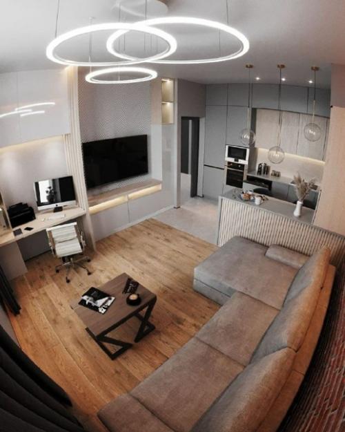 Стильный дизайн - проект совмещенной кухни - гостиной. 01