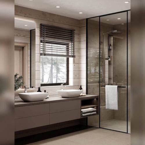 Гостевая ванная комната в загородном доме в приятных природных оттенках. 04