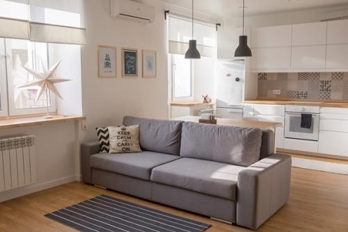 Кухня - гостиная в скандинавском стиле после ремонта. 01