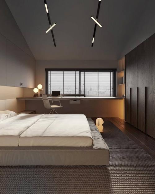 Интерьер просторной спальни в минималистичном стиле. 02