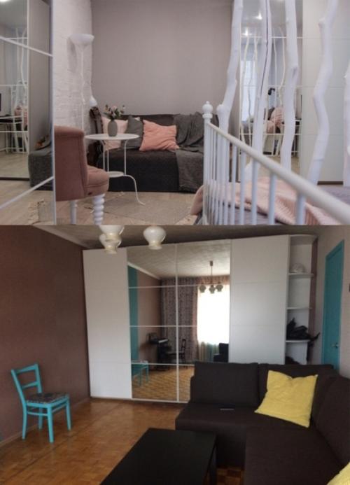 Задача: сделать из комнаты 2 функции: спальня и гостиная, поэтому реализация идеи с помощью зонирования. 02