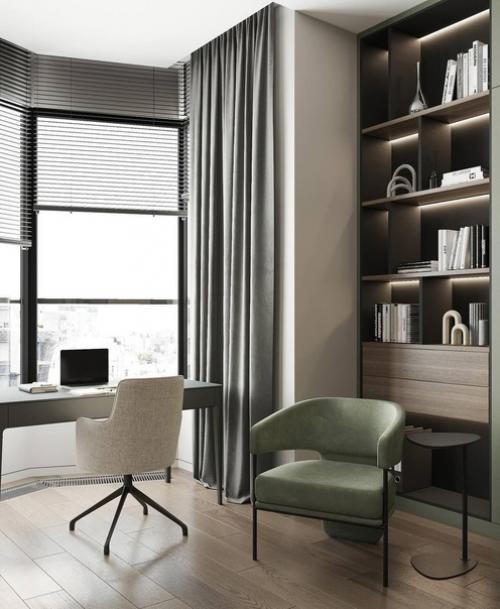 Интерьер кухни - гостиной с интересным сочетанием оттенков и фактур. 07