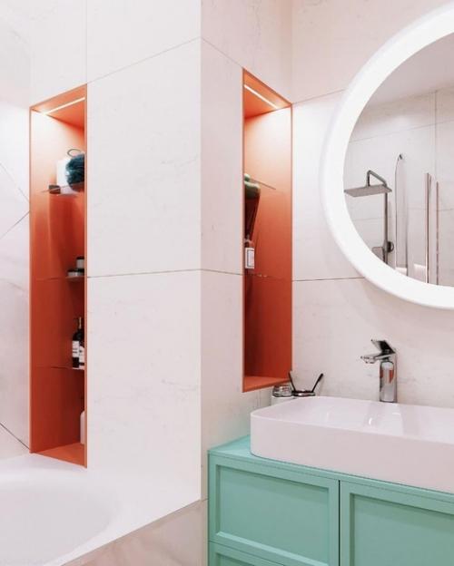 Яркий и насыщенный интерьер ванной комнаты. 01