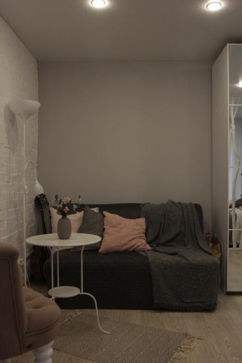 Задача: сделать из комнаты 2 функции: спальня и гостиная, поэтому реализация идеи с помощью зонирования. 08