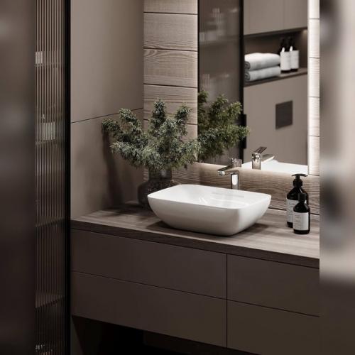 Гостевая ванная комната в загородном доме в приятных природных оттенках. 05