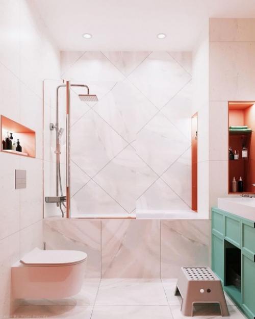 Яркий и насыщенный интерьер ванной комнаты. 04