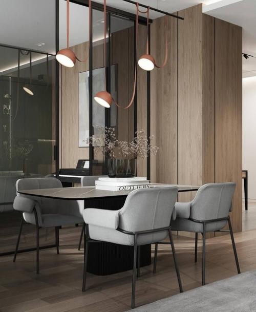 Интерьер кухни - гостиной с интересным сочетанием оттенков и фактур. 04