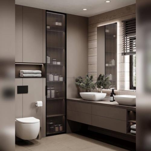 Гостевая ванная комната в загородном доме в приятных природных оттенках. 02