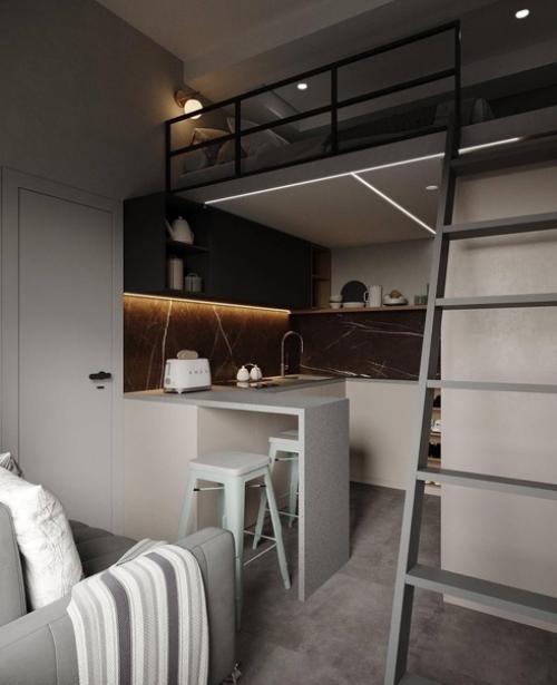 Двухуровневые апартаменты в стильном тёмном оформлении нравится такое решение? 03