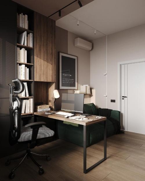 Два рабочих места в помещениях в спокойных тонах. 02