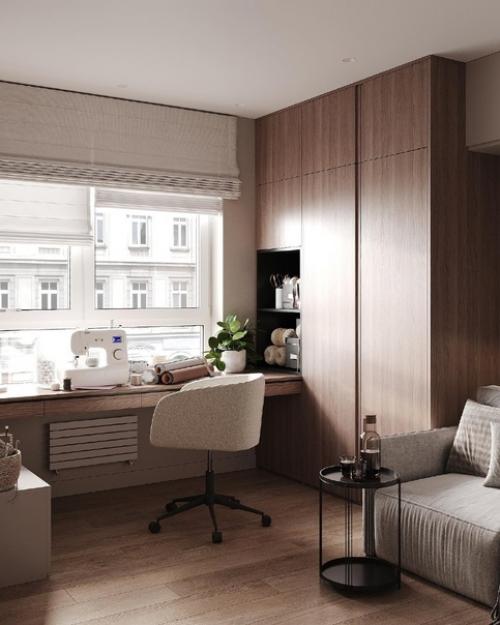 Два рабочих места в помещениях в спокойных тонах. 03