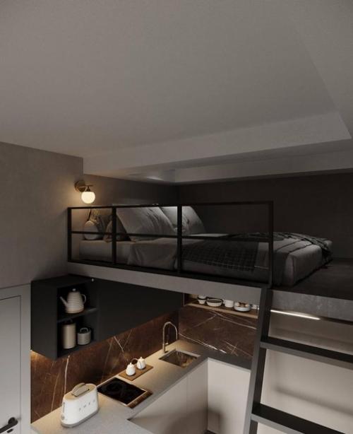 Двухуровневые апартаменты в стильном тёмном оформлении нравится такое решение? 05