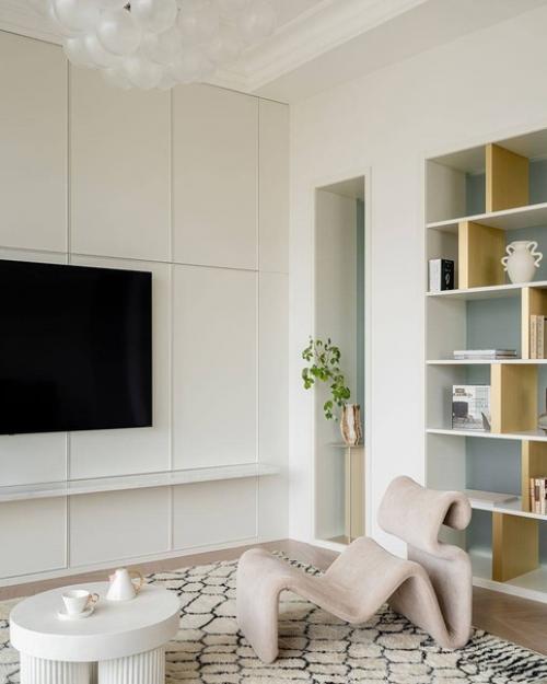 Лёгкий, воздушный, при этом роскошный интерьер квартиры, с натуральными материалами, современным дизайном и классической основой. 01