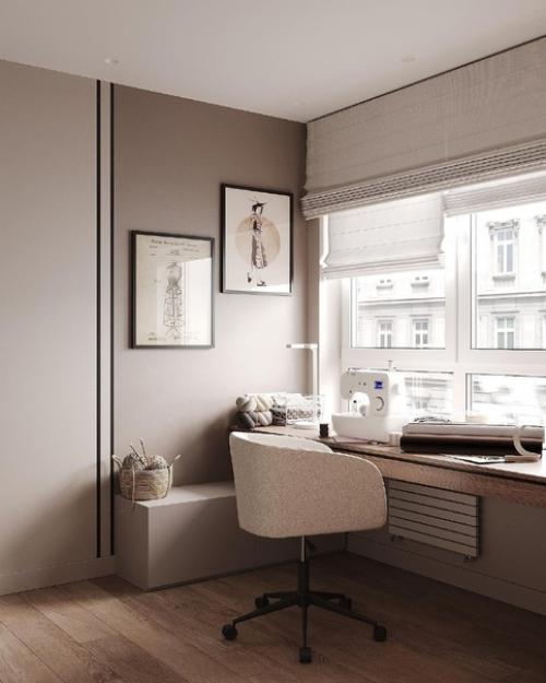 Два рабочих места в помещениях в спокойных тонах. 06