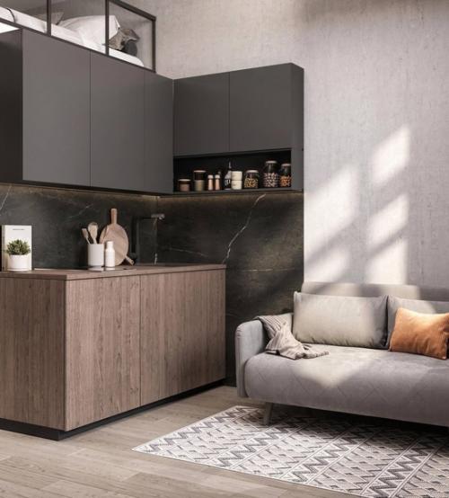 Двухуровневые апартаменты в стильном тёмном оформлении нравится такое решение? 01