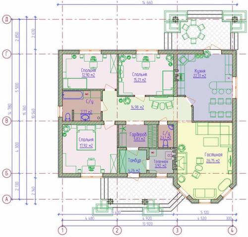 Проект дома из блоков с эркером (134, 3 м 2). 01 Проект дома из блоков с эркером (134, 3 м 2). 01
