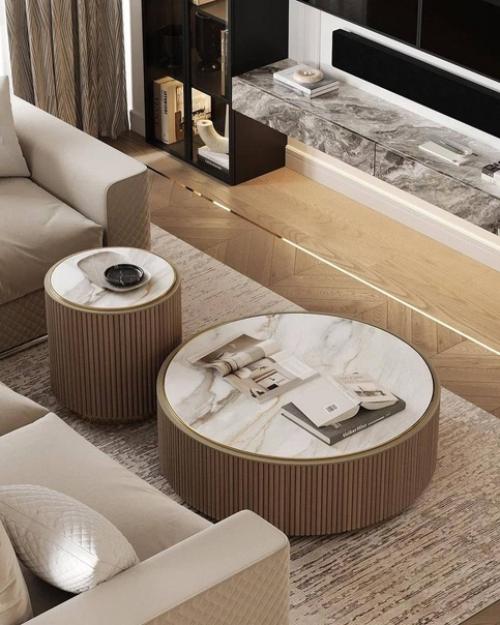 Изысканный и утончённый интерьер кухни - гостиной со столовой зоной. 02