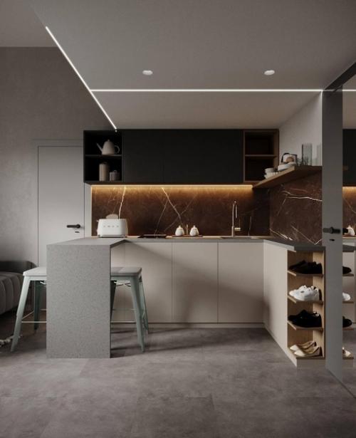 Двухуровневые апартаменты в стильном тёмном оформлении нравится такое решение? 09