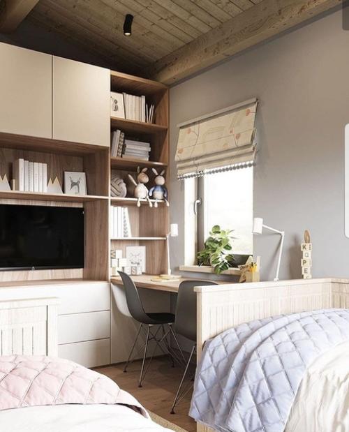 Светлая и очень стильная детская комната для двух детишек. 03