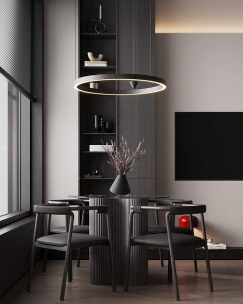 Темные интерьеры создают уникальную атмосферу элегантности, смелости и приватности, что придает помещению изысканность и шарм. 01