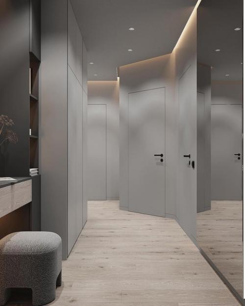 Дизайн проект прихожей в современном стиле, в тесных тонах. 02