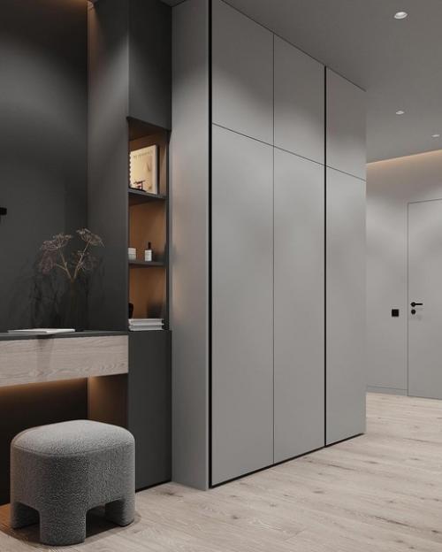 Дизайн проект прихожей в современном стиле, в тесных тонах. 01