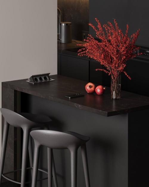 Темные интерьеры создают уникальную атмосферу элегантности, смелости и приватности, что придает помещению изысканность и шарм. 05