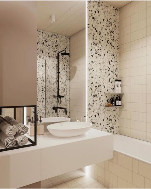 Светлый и ожнородный интерьер ванной комнаты. 03