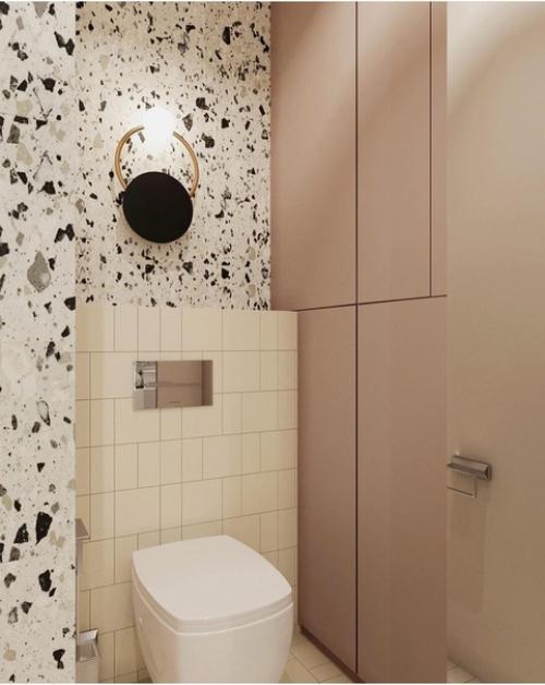 Светлый и ожнородный интерьер ванной комнаты. 02