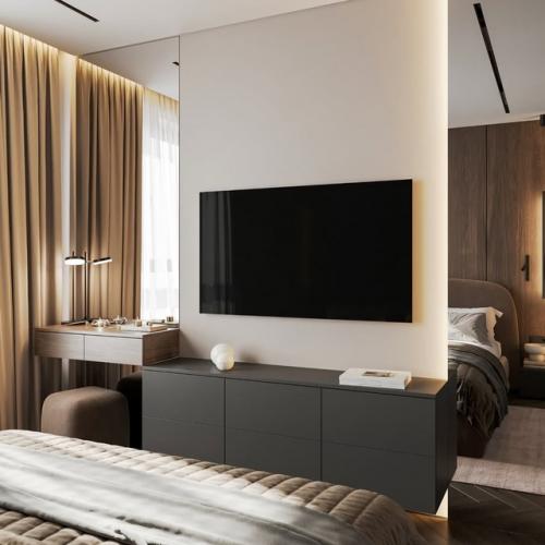 Десять кадров интерьера квартиры, площадью 66 квадратных метров в светло-бежевых тонах. 07